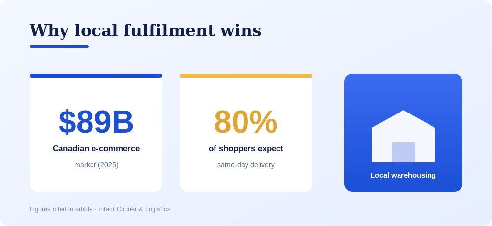 Canadian e-commerce is an $89B market and 80% of shoppers expect same-day delivery