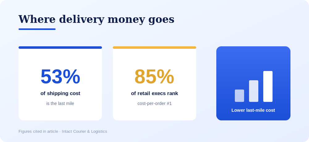 The last mile is 53% of shipping cost; 85% of execs rank cost-per-order #1