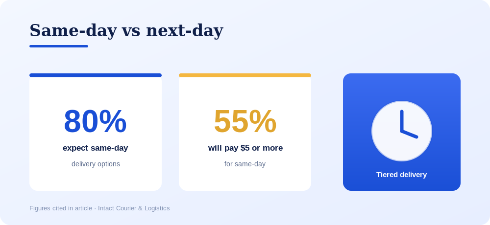 80% expect same-day delivery; 55% will pay $5 or more for it