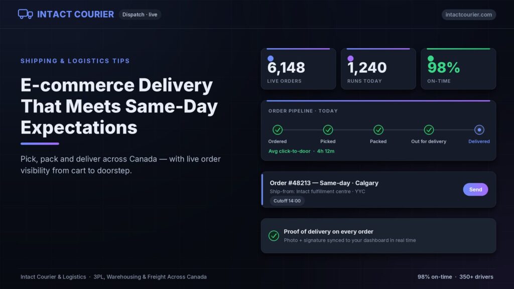 E-commerce same-day delivery pipeline with live orders — Intact Courier TMS