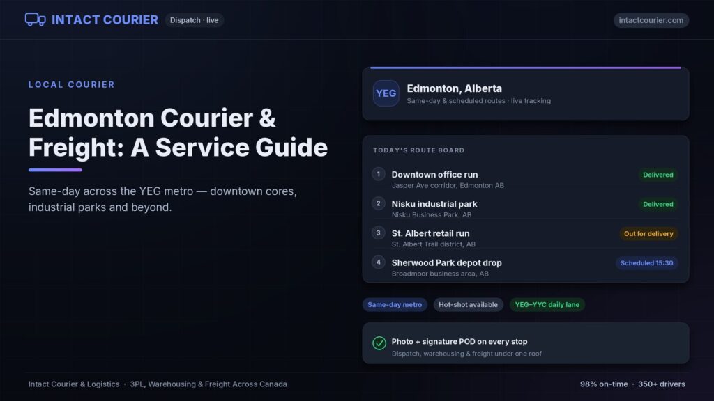 Edmonton courier route board with same-day stops — Intact Courier