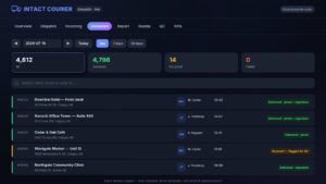 Intact Courier delivery log — time-stamped deliveries with photo and signature proof